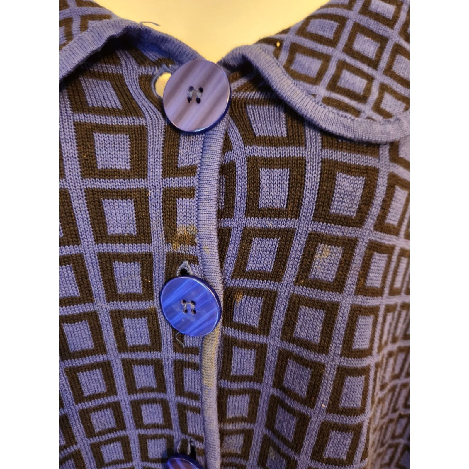 Vintage Liz & Me Platinum Collection Indigo Royal Blue Button Front Cardigan 3X Women Knit 100% Cotton Geometric Button Accents Size XXL / US 16-18 / IT 52-54 - 3 Thumbnail