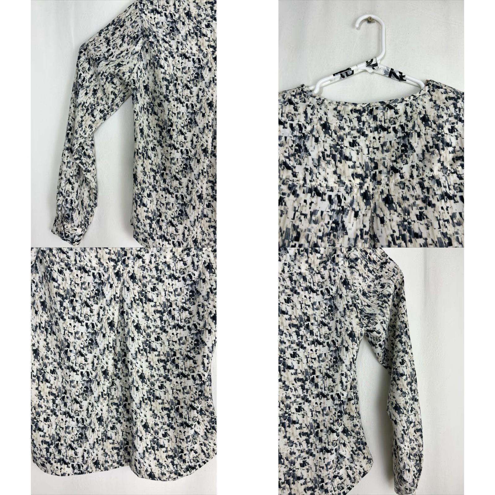 Vintage CAbi Womens Blouse Shirt Popover Shatter Split Neck White Blue Round Neck Long Sleeve Medium M Tunic Women Size M / US 6-8 / IT 42-44 - 9 Thumbnail