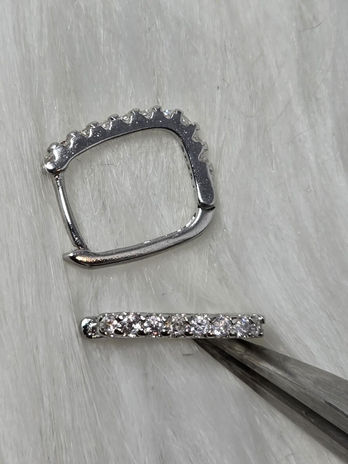 Sterling Silver 925 Sterling Silver Square Huggie Hoop Earrings CZ Pavé Size ONE SIZE - 1 Thumbnail