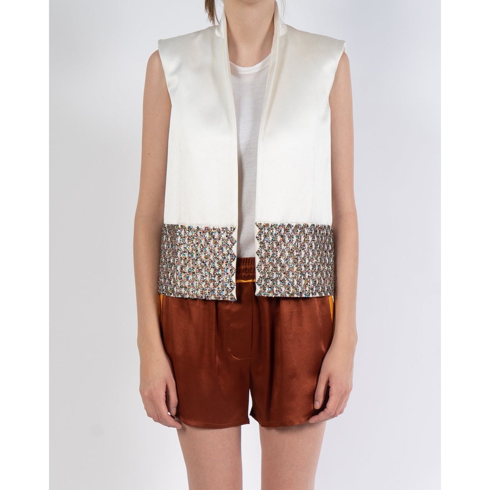 Haider Ackermann SS14 Glitter Detail Vest in White Taroni Silk Size S / US 4 / IT 40 - 1 Thumbnail