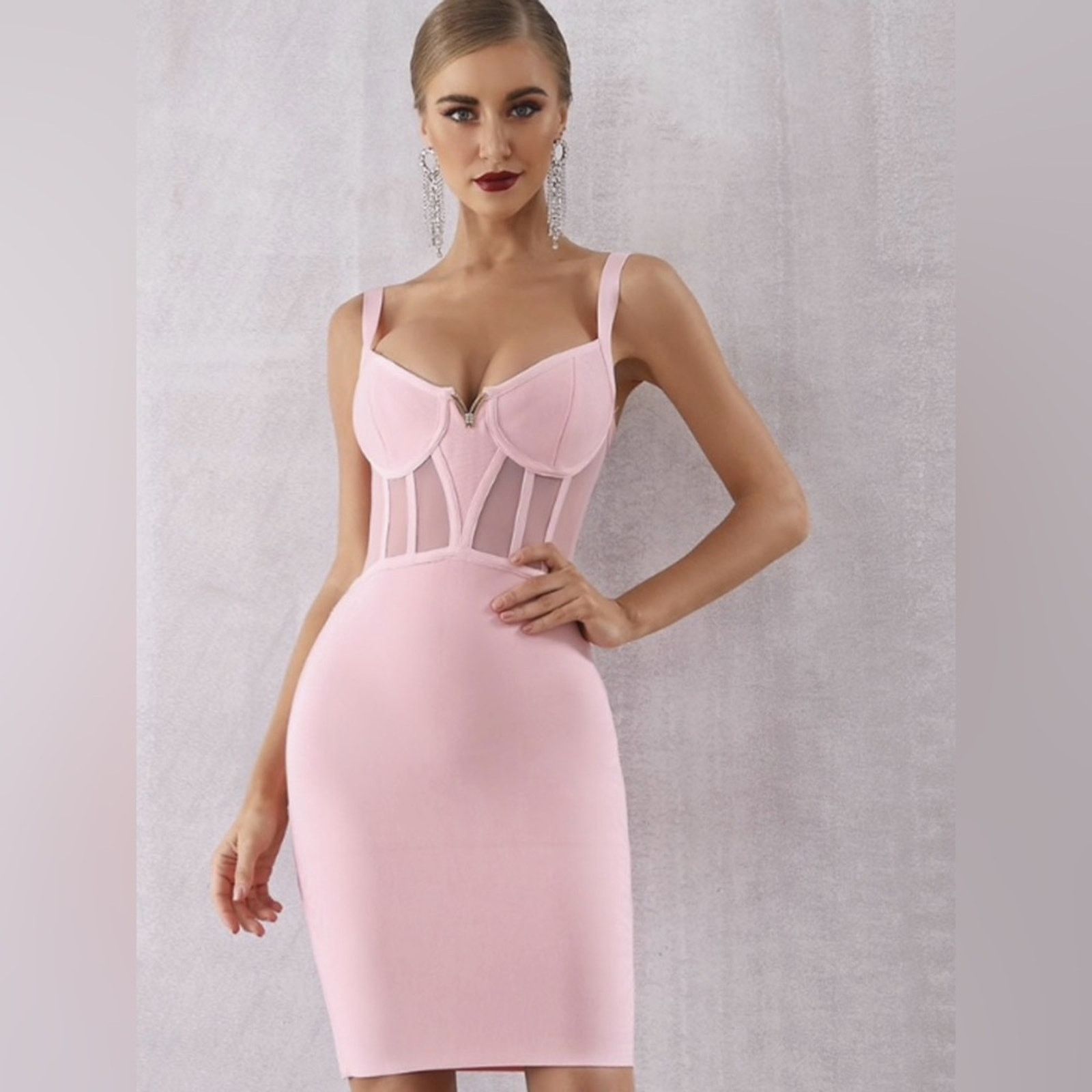 Other Elegant Pink Bodycon Glam Mesh Club Dress size S Size S / US 4 / IT 40 - 1 Thumbnail