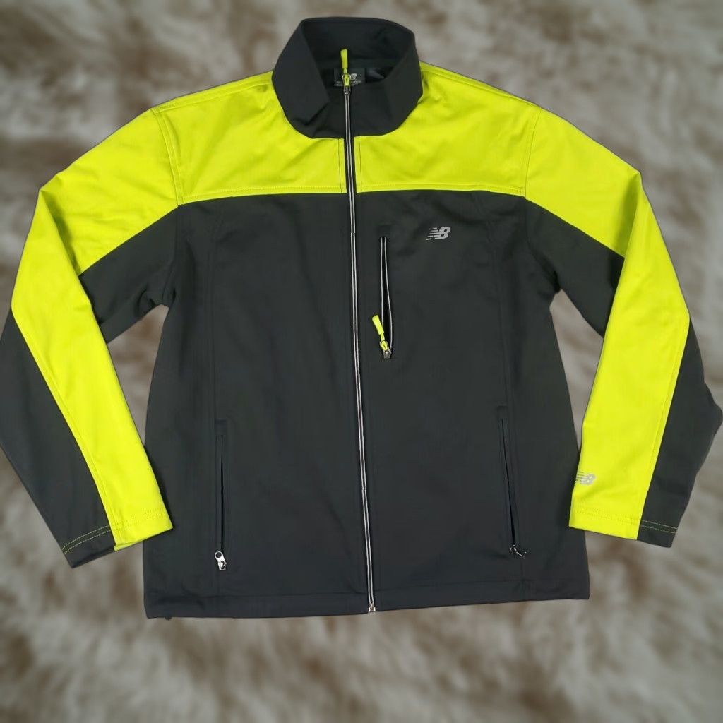 New Balance Jacket Mens Size Small Black Yellow Softshell Full Zip Up