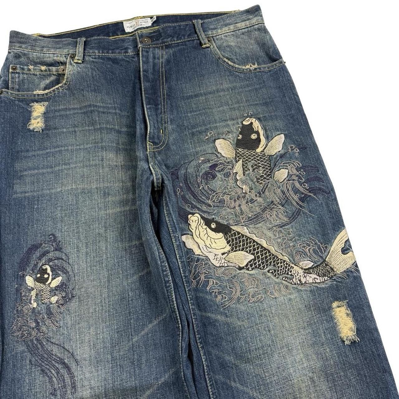 Karakuri Tamashii Karakuri Tamashii Embroidered Koi Japanese Jeans - Waist 35 Size US 35 - 3 Thumbnail