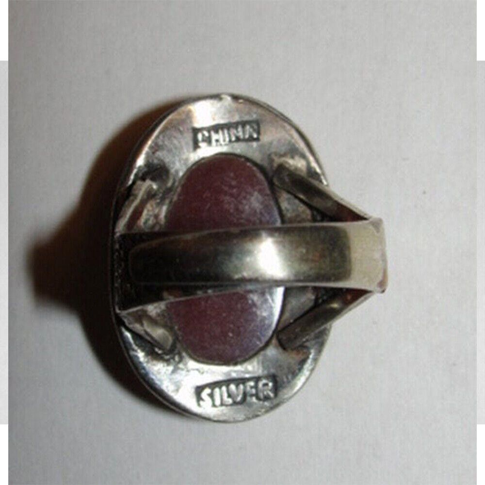 Designer Chinese Art Deco Sterling Silver Carnelian Cabochon Ring Size ONE SIZE - 5 Thumbnail