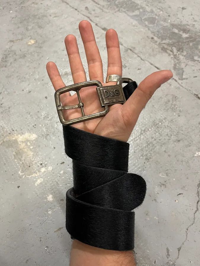 Dolce & Gabbana 2000s Dolce & Gabbana Pony Hair Black Leather Belt Size ONE SIZE - 1 Thumbnail