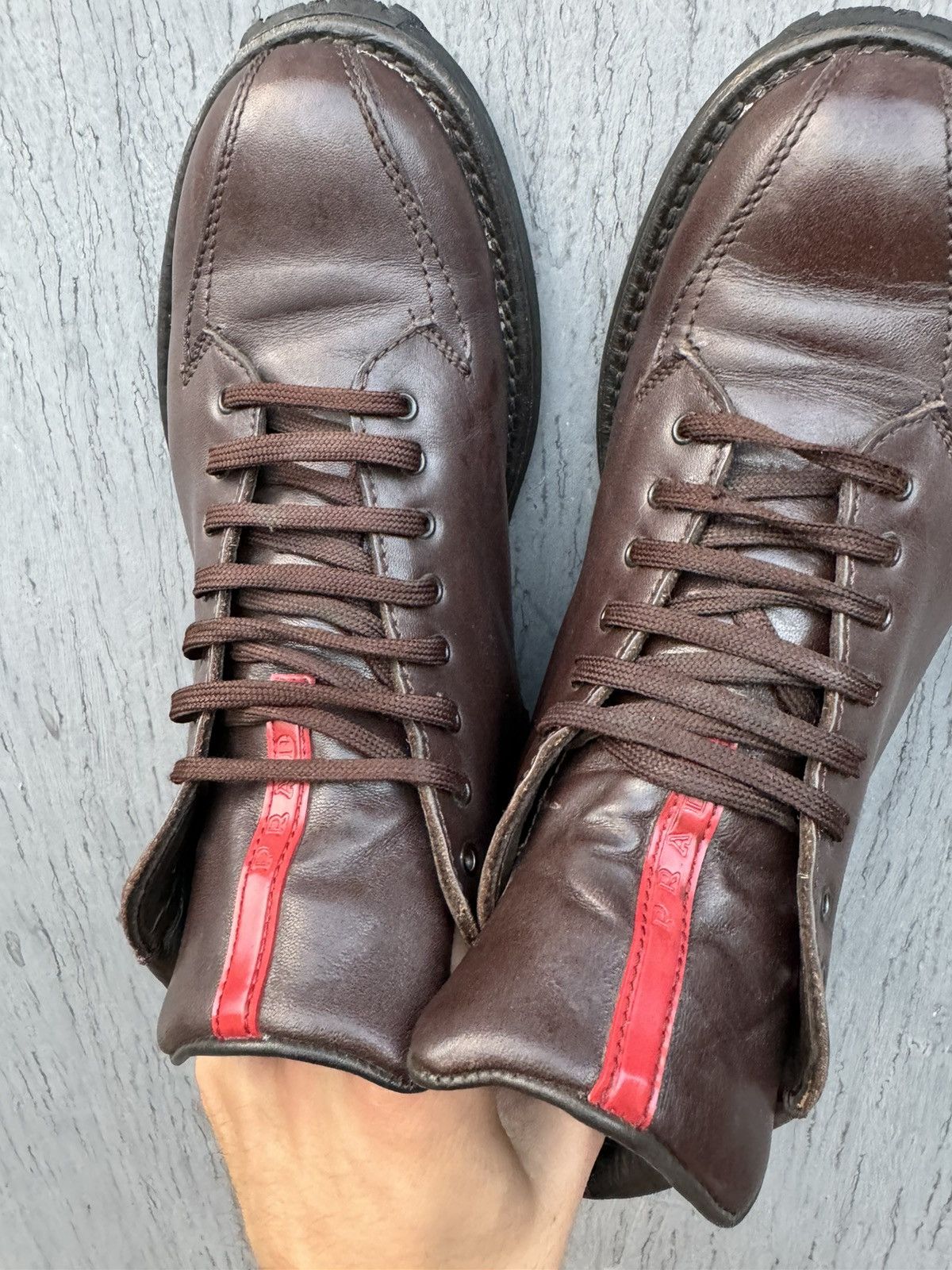 Prada × Vintage Prada Vintage Leather Brown Red Tab Boots size 39 Size US 8.5 / IT 38.5 - 16 Thumbnail