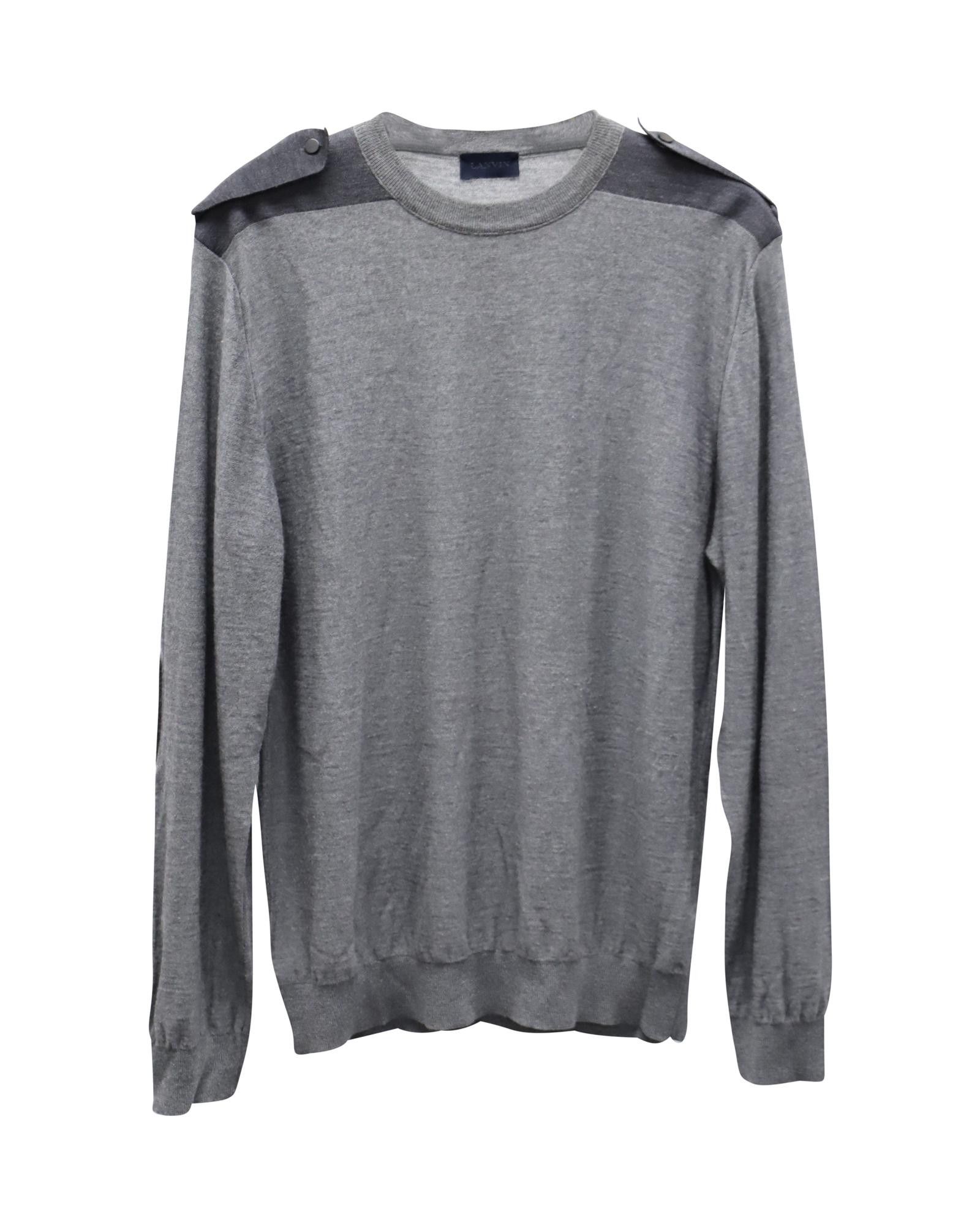 image of Grey Merino Wool Sweater With Epaulettes By Lanvin, Men's (Size XL)