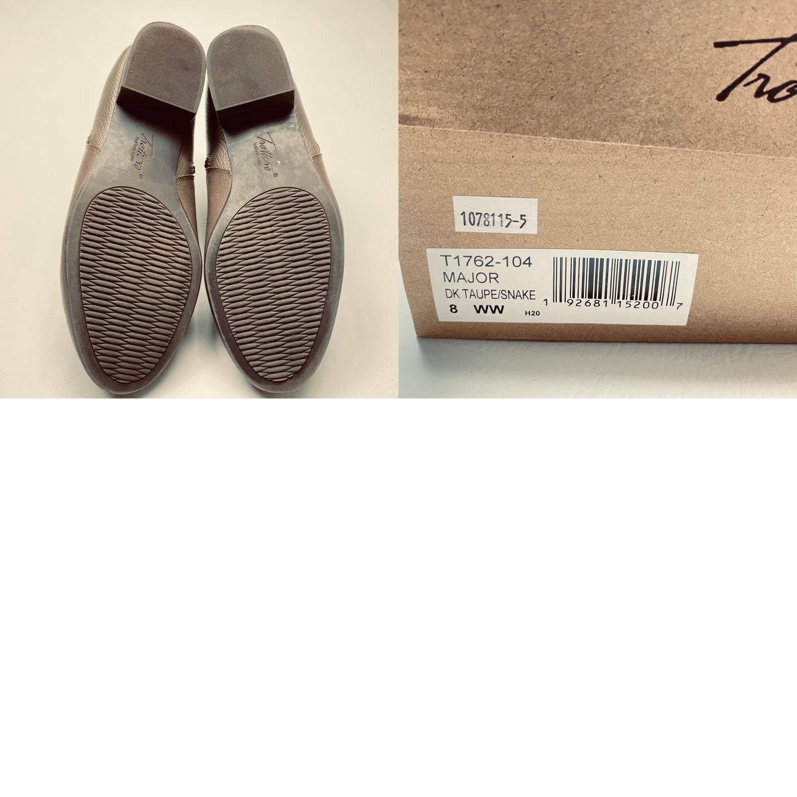 Vintage Trotters Major Bootie 8WW Extra Wide Taupe Snake Ankle Dual Zip Round Toe Womens Size US 8 / IT 38 - 8 Thumbnail