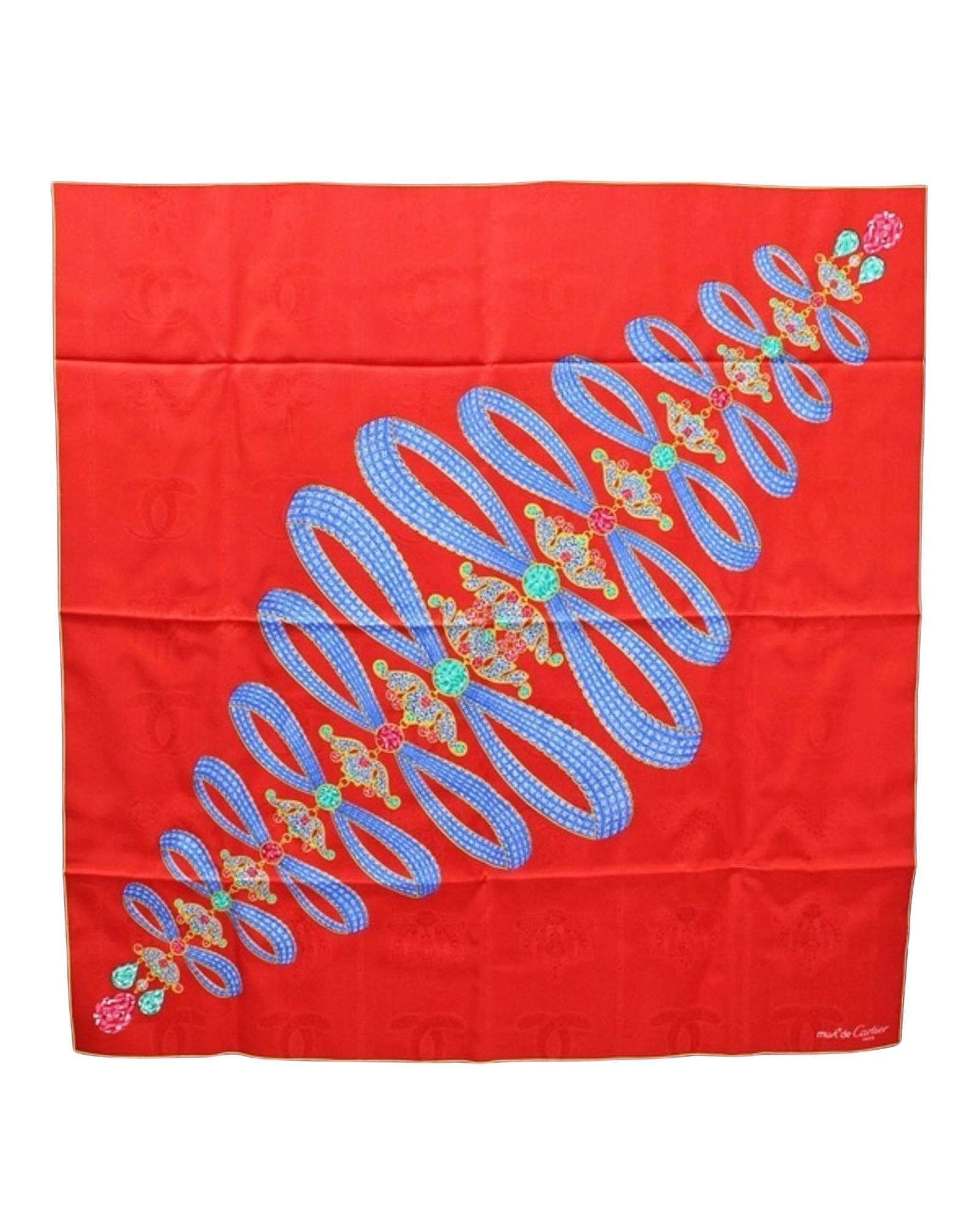 image of Luxurious Red Silk Cartier Scarf, Women's