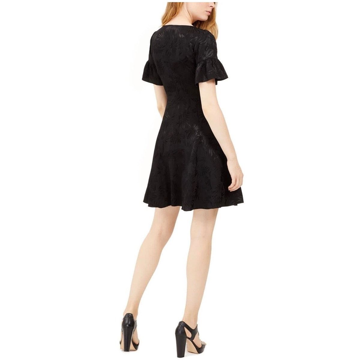 Michael Kors Michael Kors Black Satin Floral Flutter Sleeve Dress XXS Size XXS / US 00 / IT 34 - 4 Thumbnail