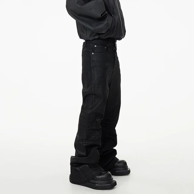 Japanese Brand × Jean Vinyl Coated Crease Denim Flared Jeans Size US 33 - 4 Thumbnail