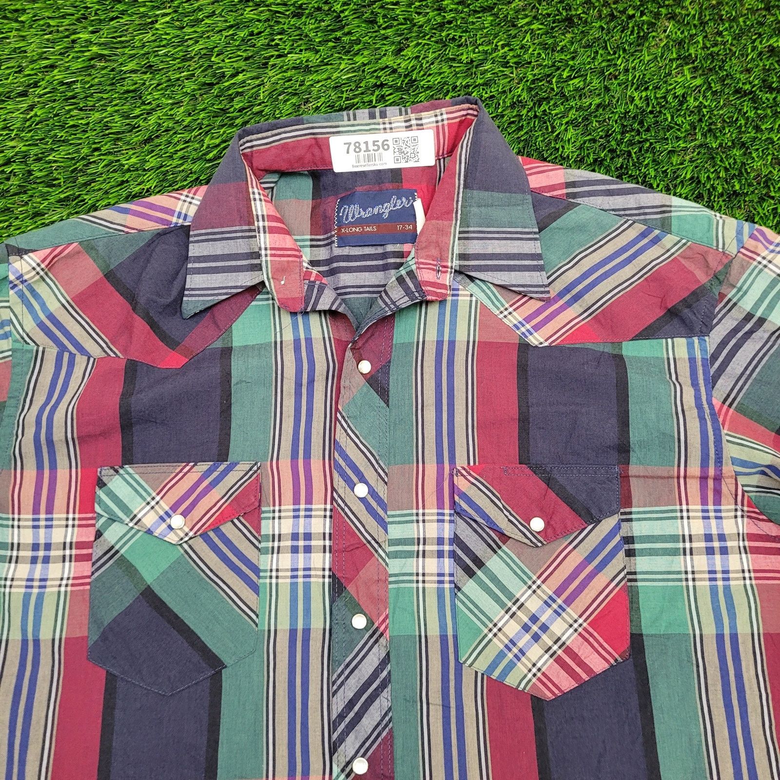 Wrangler Vintage 80s Wrangler Pearl-Snap Shirt XL 17 24x32 Long-Tails Size US XL / EU 56 / 4 - 11 Thumbnail