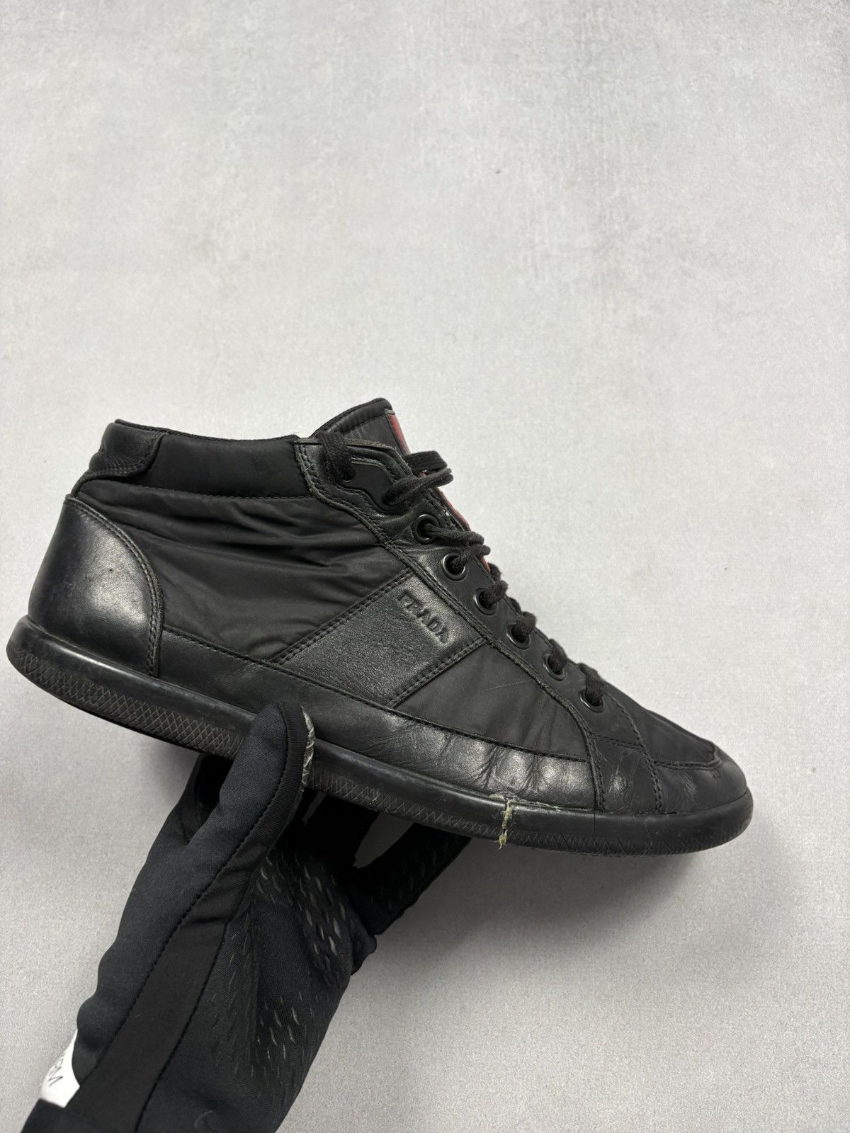 Prada Prada High-Top Sneakers Black Leather Nylon Red Tab US 9 Y2K Size US 9 / EU 42 - 7 Thumbnail