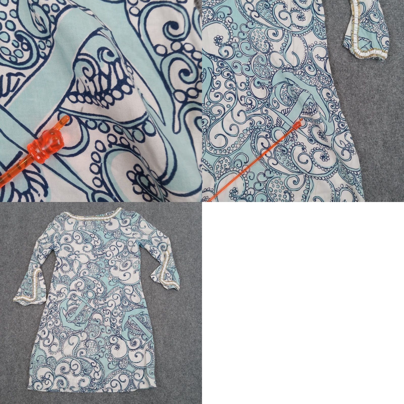 Lilly Pulitzer Lilly Pulitzer Womens Small Blue White 3/4 Sleeve Beaded Short Tunic Dress Size S / US 4 / IT 40 - 8 Thumbnail