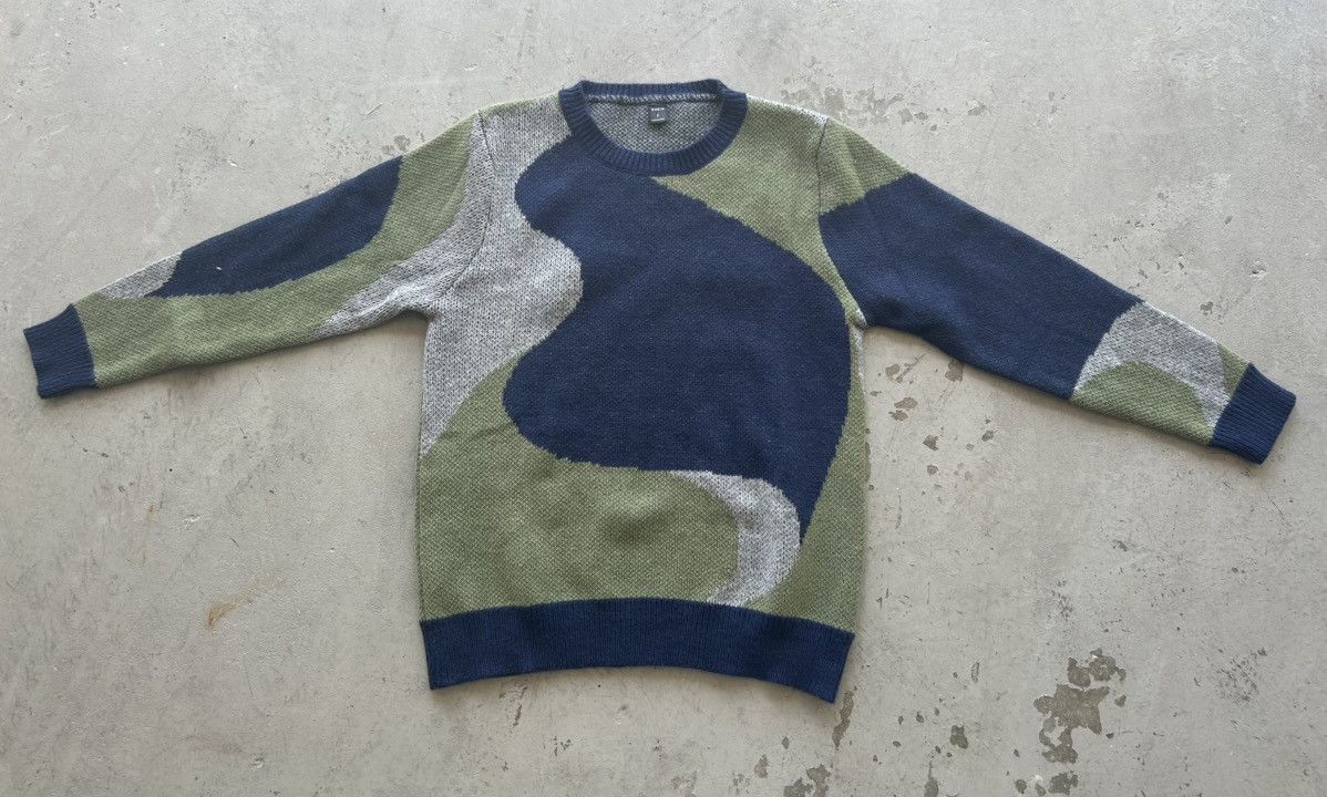 Shein Abstract Knit Sweater — Navy / Olive / Grey Colorblock Size US S / EU 44-46 / 1 - 1 Thumbnail