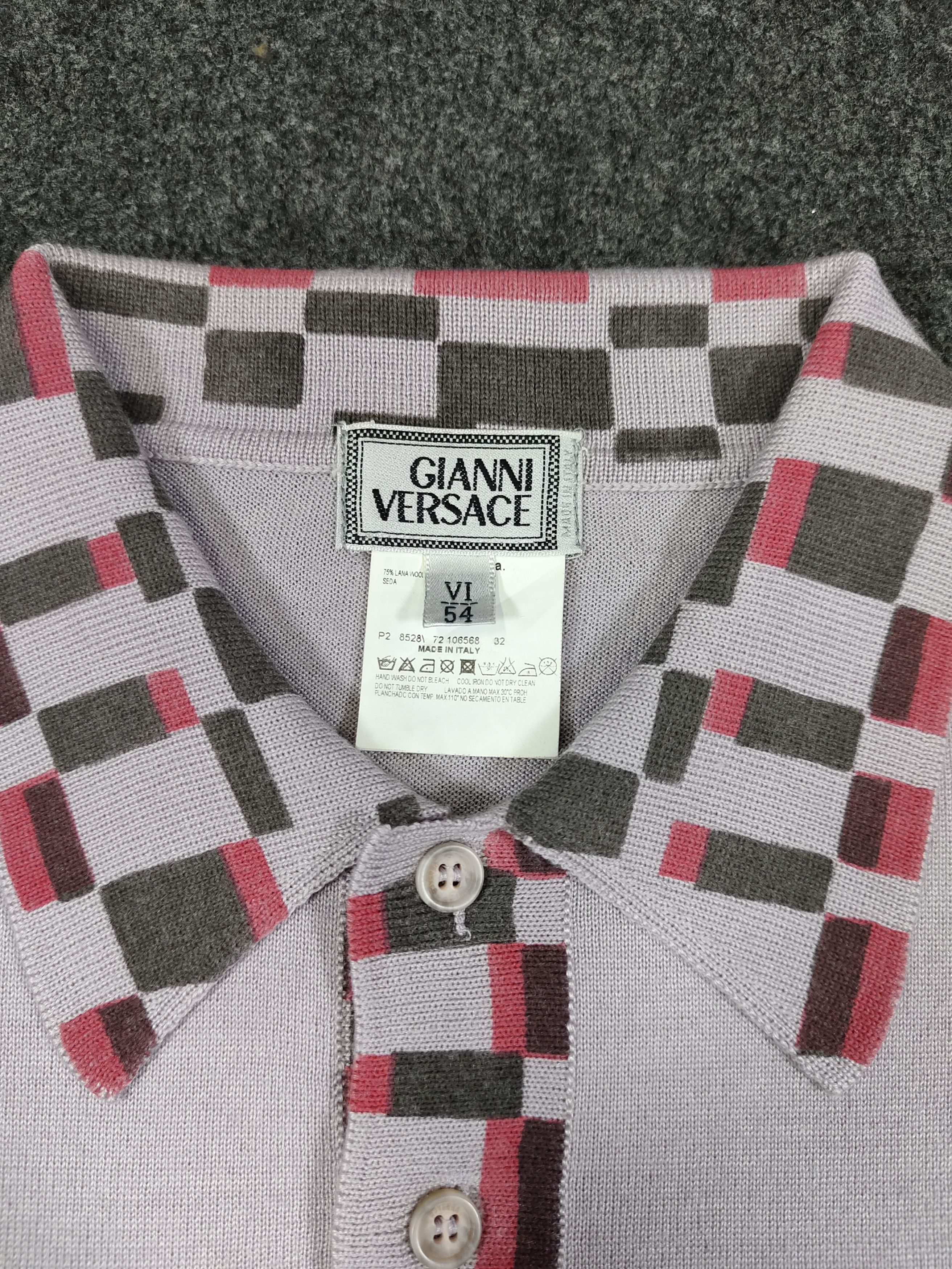 Versace 90s Gianni Versace- Minimal Geometric Collar Wool Knit Polos Size US L / EU 52-54 / 3 - 5 Thumbnail