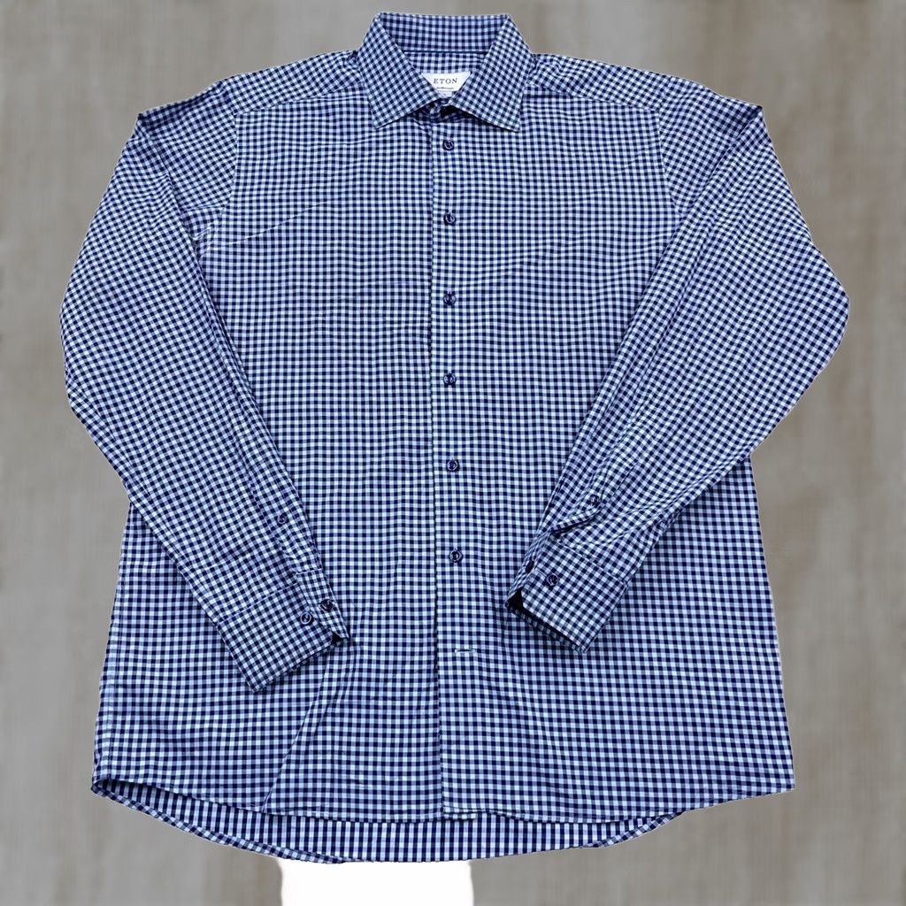 Eton Eton Shirt Mens XL Blue Men Check Button Contemporary Fit Dress Plaid B51 Size 46R - 1 Thumbnail