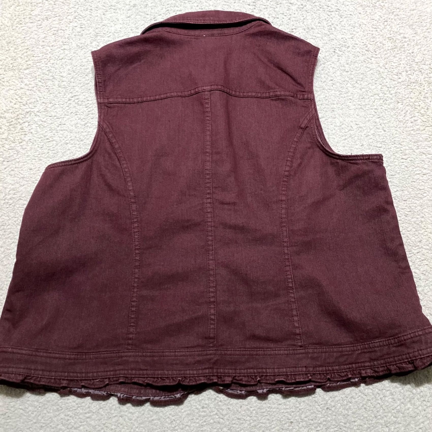 Denime Cj Banks Womens Plus 2X Red Denim Vest Jacket Button Up Ruffled Size XXL / US 16-18 / IT 52-54 - 2 Thumbnail