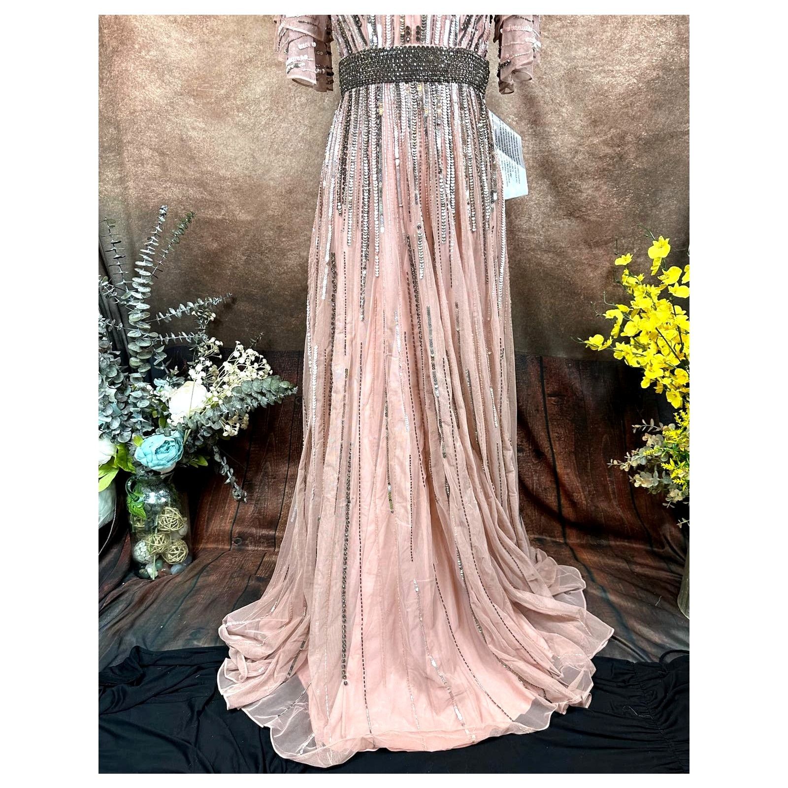 Other Mac Duggal Embellished Layered Sleeve Gown Vintage Rose 4 Size S / US 4 / IT 40 - 9 Thumbnail
