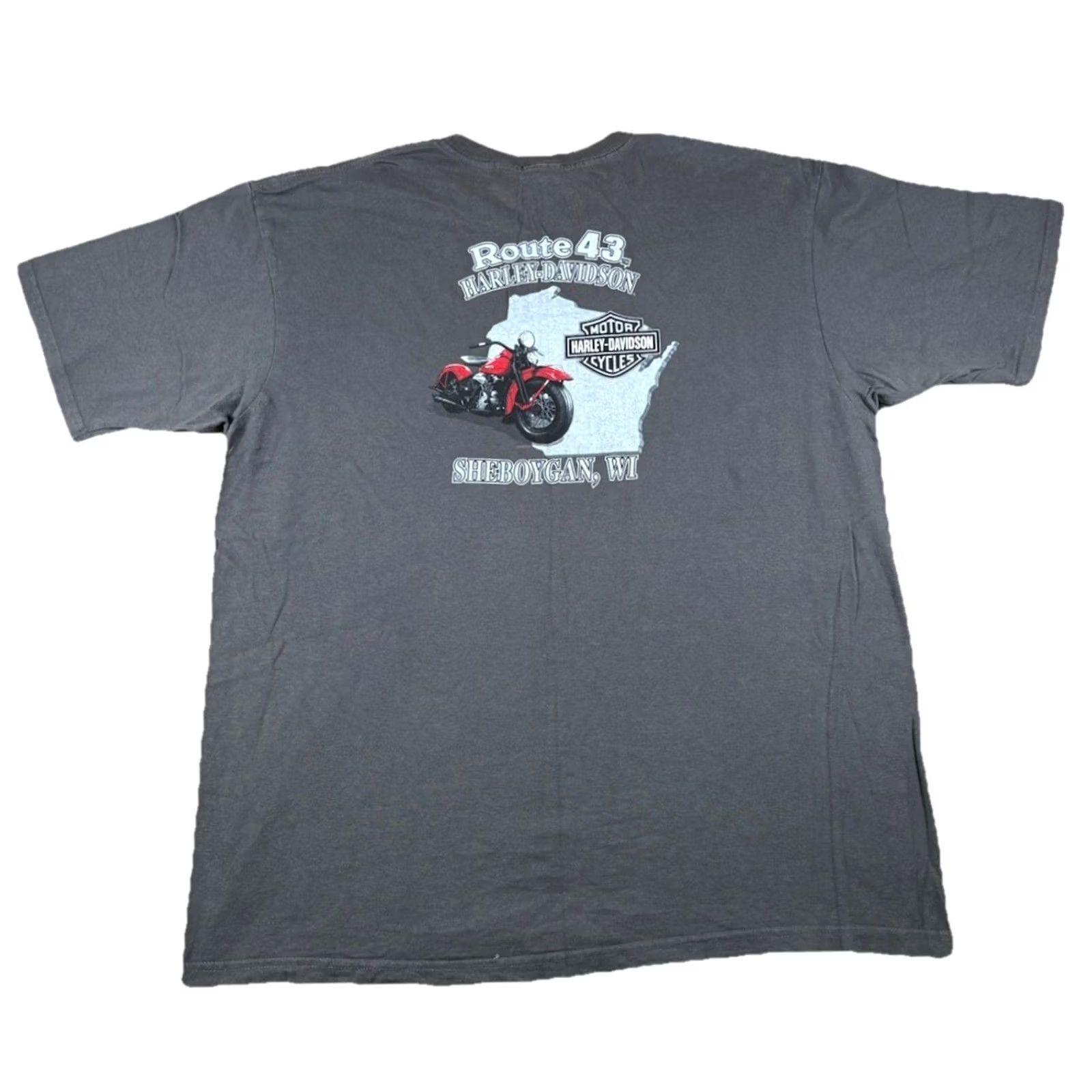 Harley Davidson Harley-Davidson T-Shirt Route 43 Sheboygan Wisconsin Grey 2XL Regular Mens Short Sleeve Crew Neck Logo Graphic Print Vintage: No Size US XXL / EU 58 / 5 - 3 Thumbnail
