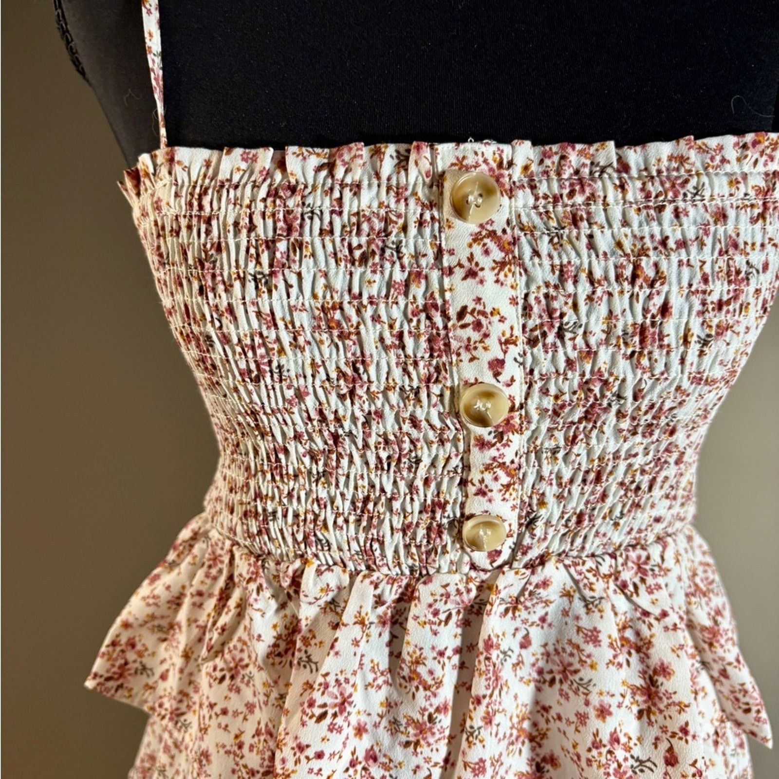 Anthropologie Floral Smocked Dress with Ruffle Details Size S / US 4 / IT 40 - 3 Thumbnail