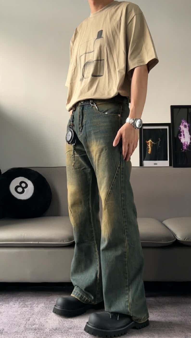 damaged flared washed grunge jeans