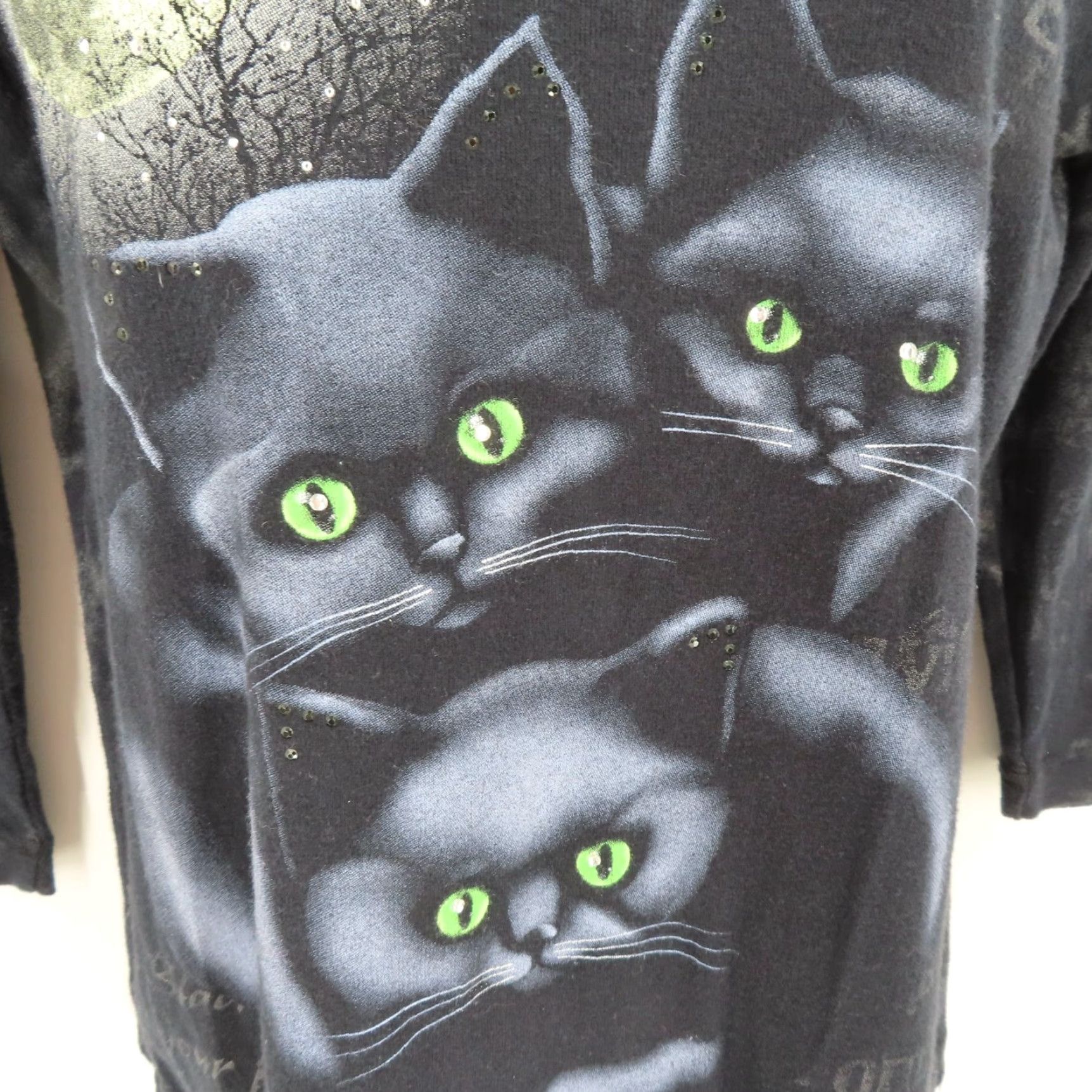 Vintage My Halloween Womens Small Rhinestone Black Cat Witch Spooky Shirt All Cotton Size S / US 4 / IT 40 - 5 Thumbnail