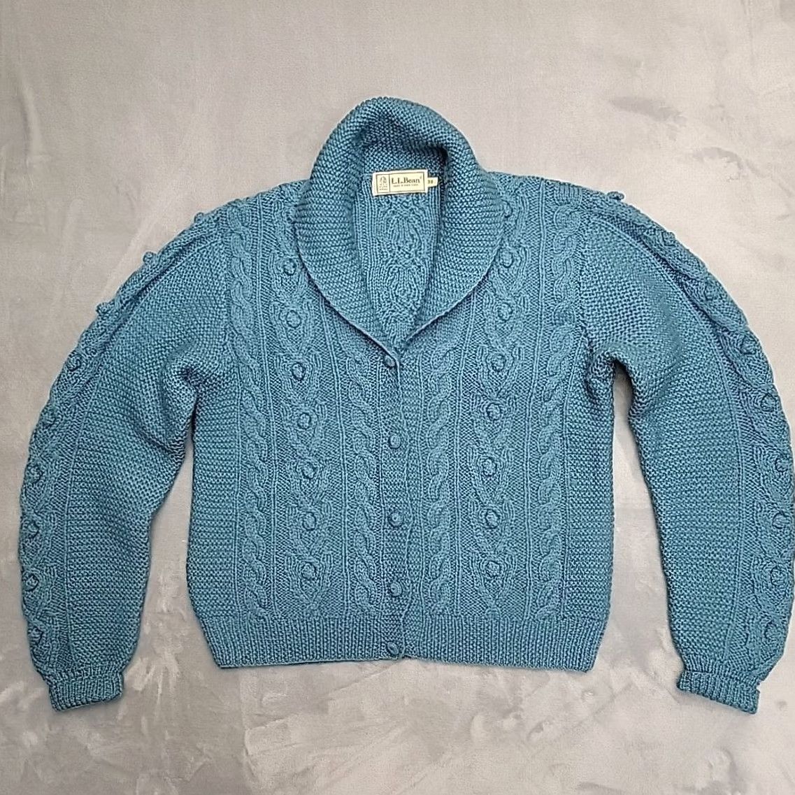 Vintage Vintage L.L. Bean Sweater Cardigan Womens 38 Teal Wool Cable Knit Shawl Collar Zip Front Size XS / US 0-2 / IT 36-38 - 5 Thumbnail