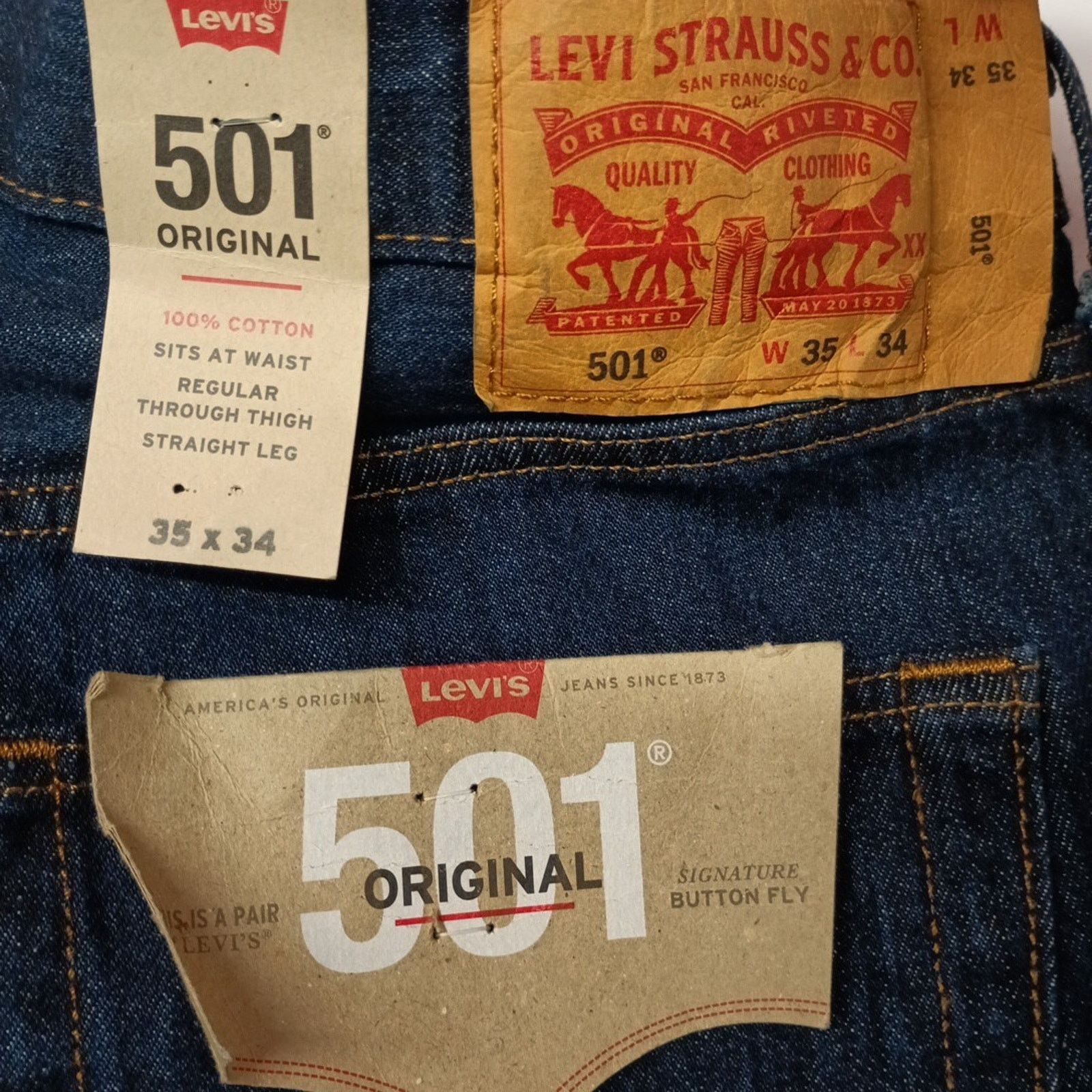 Levi's Levi's 501 Original Jeans Men's 35x34 Blue Regular Straight Size US 35 - 2 Thumbnail
