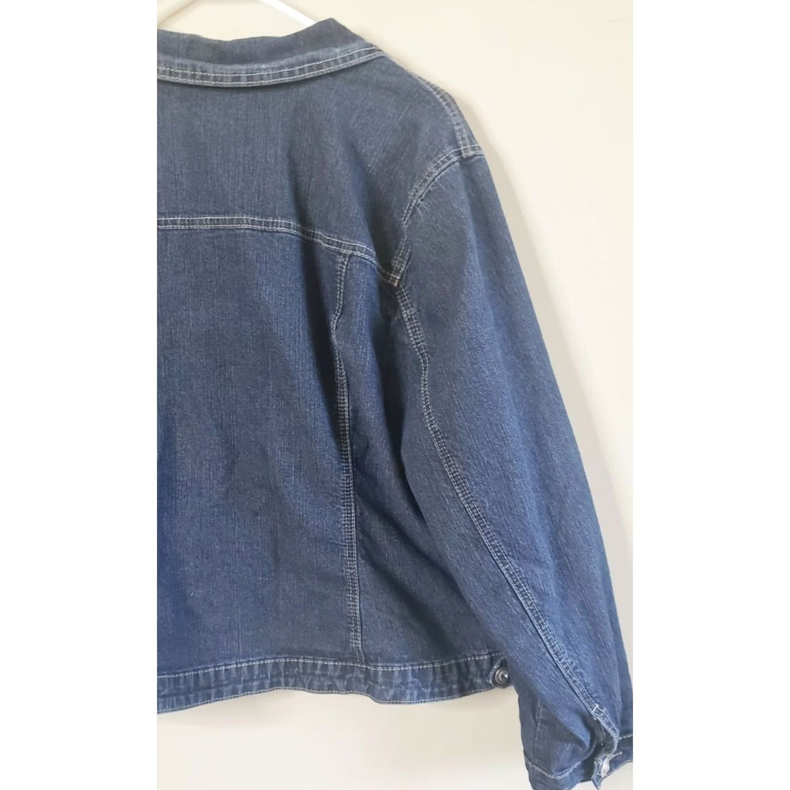 Denime New Identity Denim Jacket Women's 22/24 Short 23" Blue Rhinestone Button Jeans Jacket Casual Comfort Womens Size 3XL / US 20-22 - 7 Thumbnail