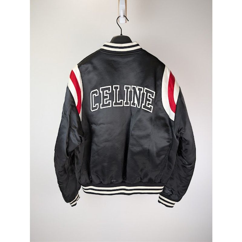 Celine o1rshd1 Teddy Logo-Applique Satin Varsity Jacket in Black Size US M / EU 48-50 / 2 - 1 Thumbnail