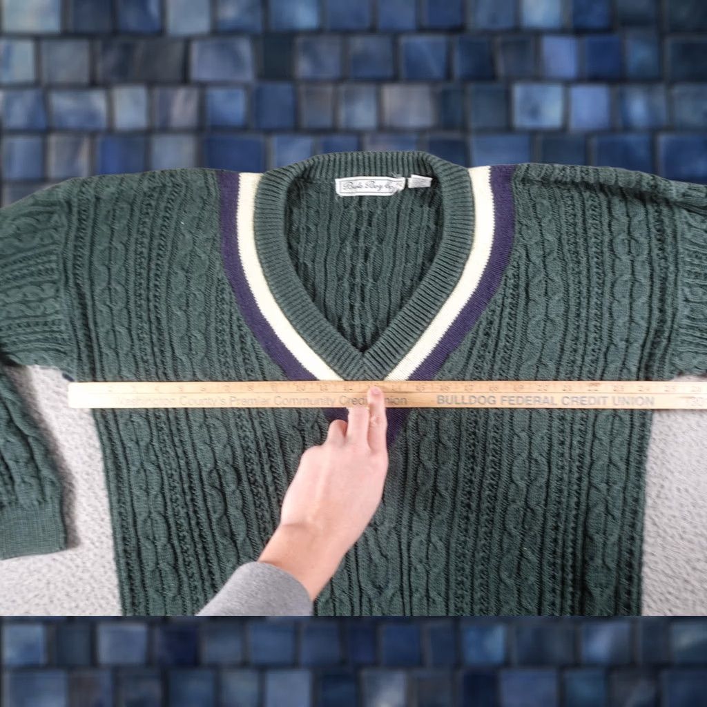 Bugle Boy VINTAGE Bugle Boy Sweater Mens L Green Cable-Knit Preppy Size US L / EU 52-54 / 3 - 1 Thumbnail