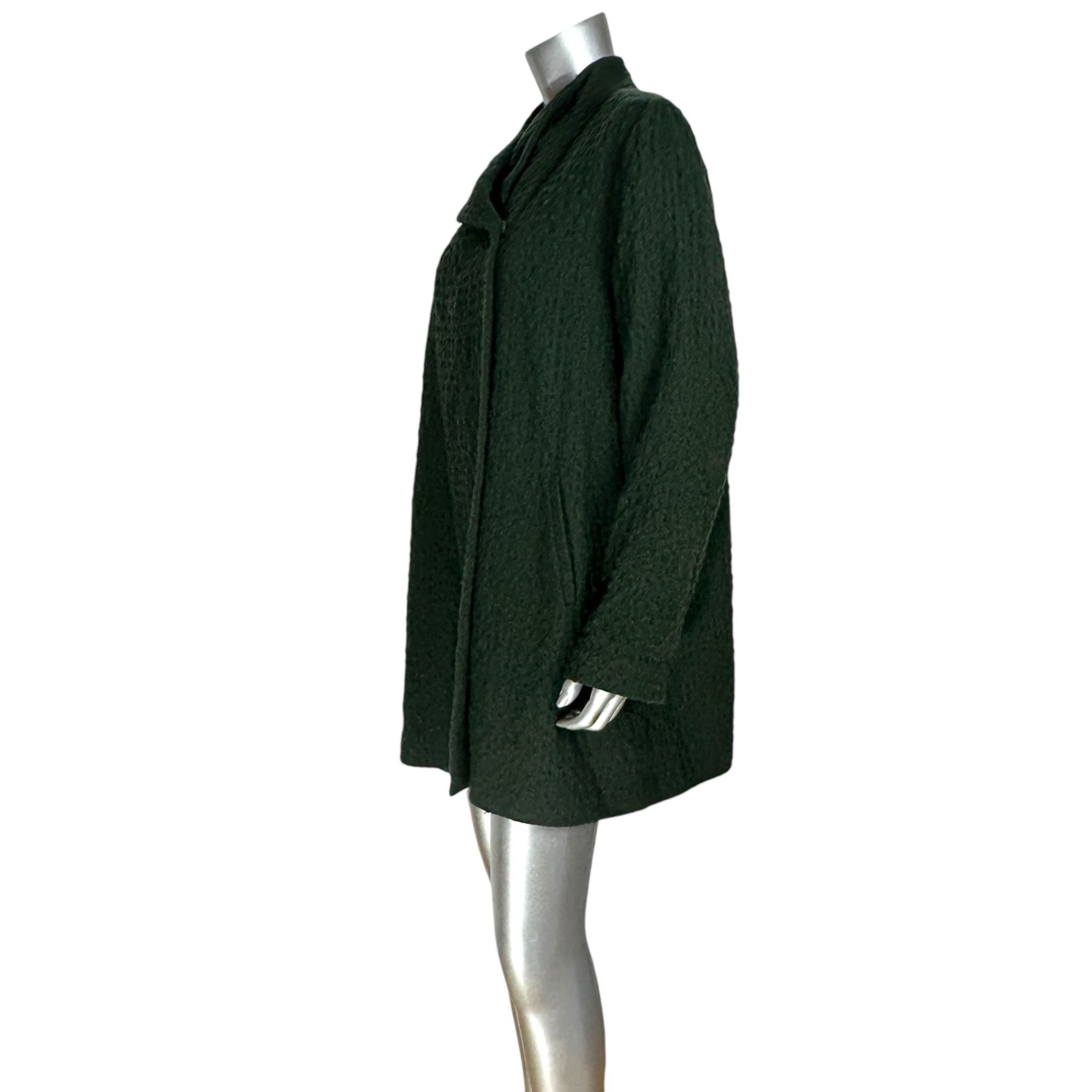 Eileen Fisher Eileen Fisher Waffle Dark Green Wool Blend Coat With Asymmet Size L / US 10 / IT 46 - 2 Thumbnail