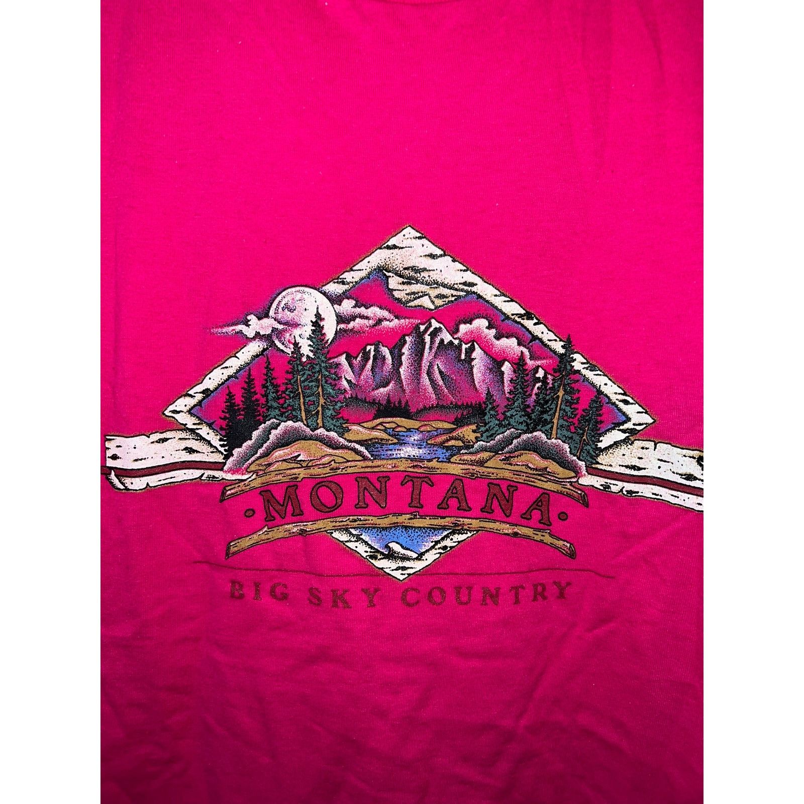 Jerzees Vintage Montana Big Sky Country Shirt Pink Tee VTG 90s Large Size US L / EU 52-54 / 3 - 2 Thumbnail