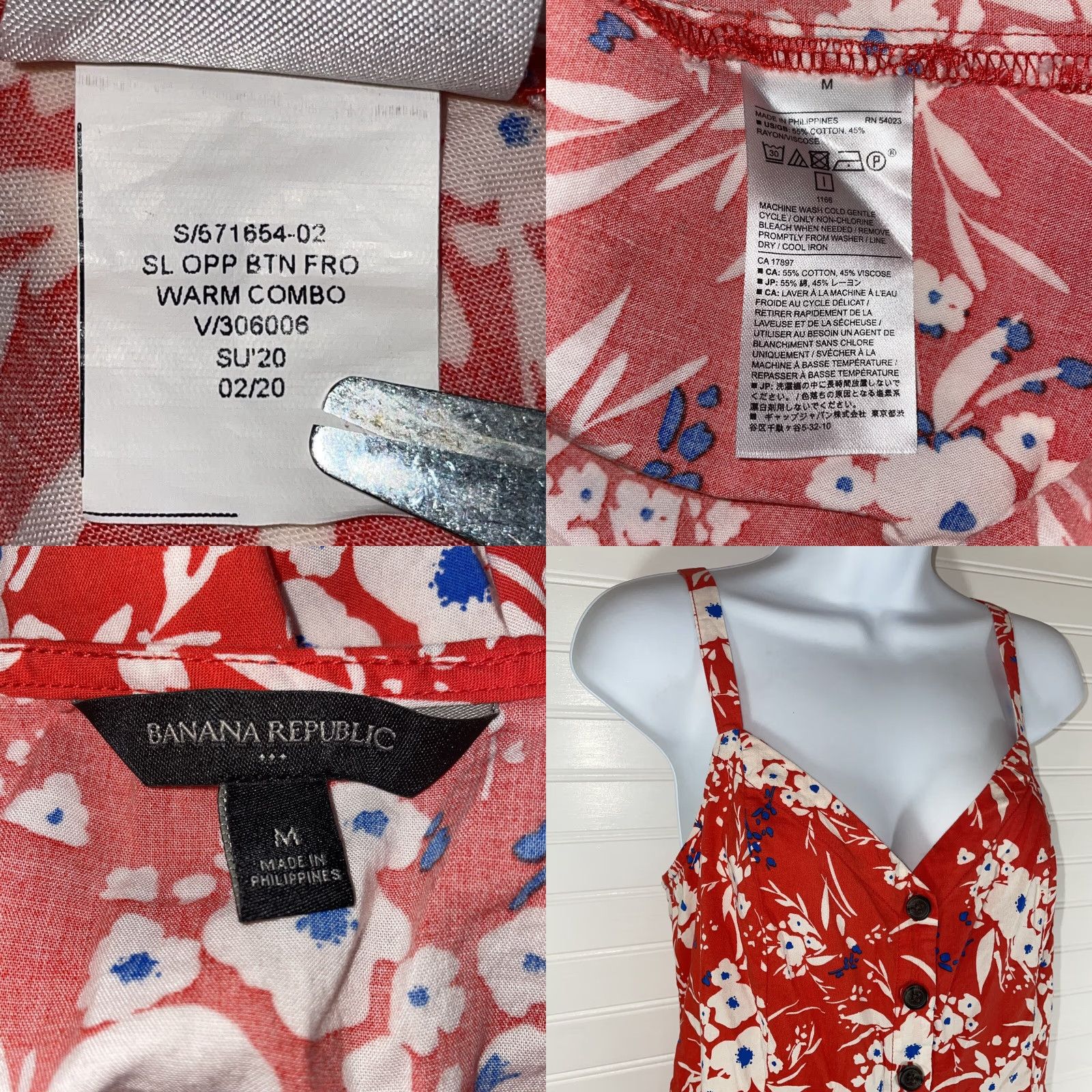 Banana Republic BANANA REPUBLIC Red Floral dress V-Neck Adjustable Straps Medium M Womens Sleeveless Sundress 2020s Short Knee-Length Size M / US 6-8 / IT 42-44 - 8 Thumbnail