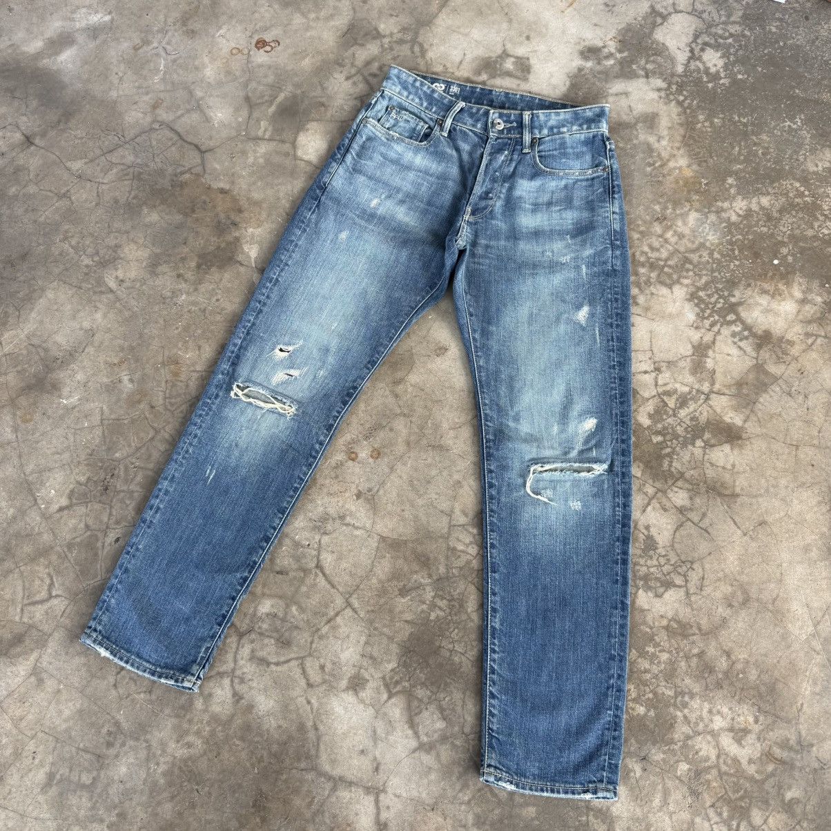 G-Star W29x29.5 Vintage G Star Button Fly Faded Ripped Denim Jean Size US 29 - 2 Thumbnail