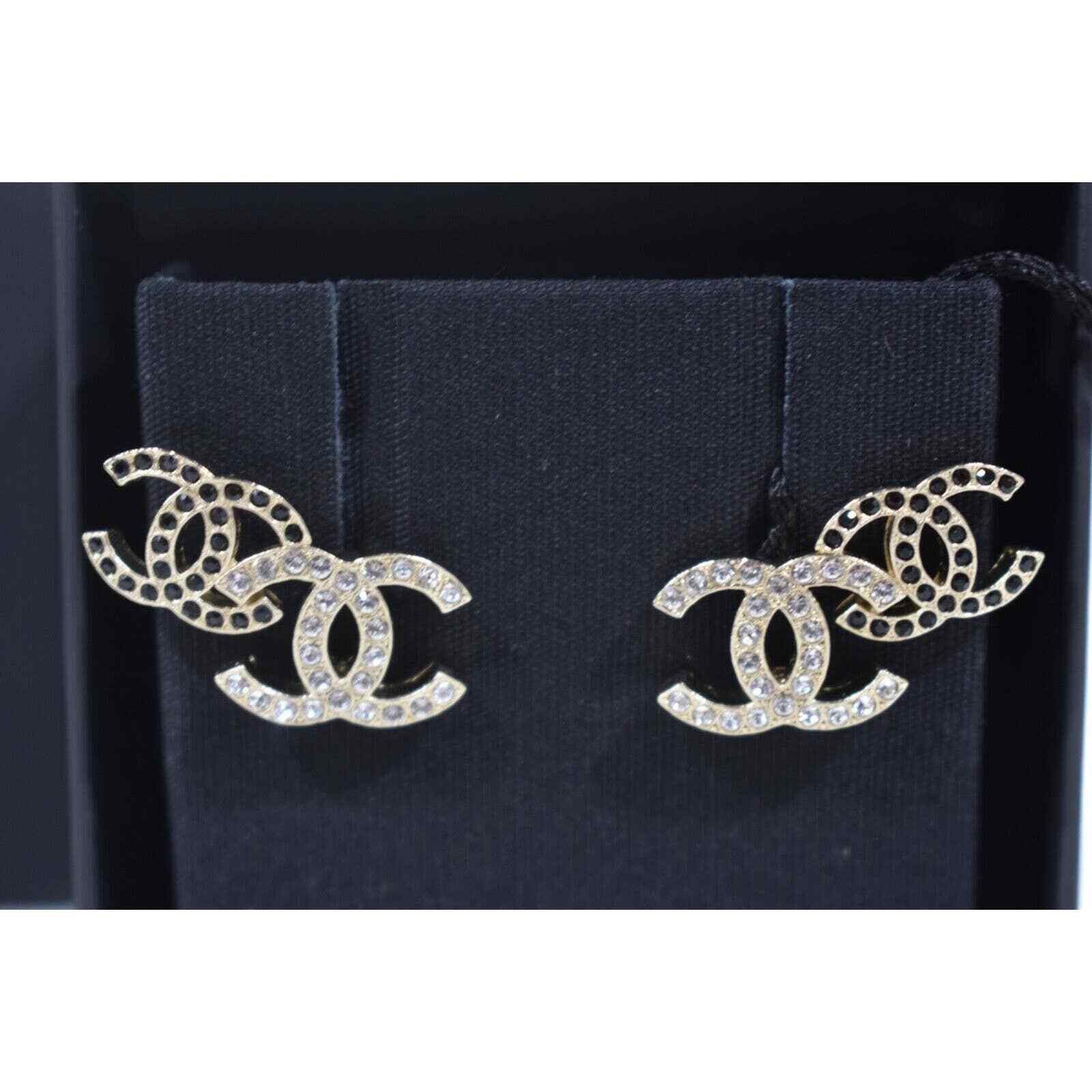 Chanel Chanel Gold Black Crystal Dangle Statement Stud Earring Size ONE SIZE - 3 Thumbnail