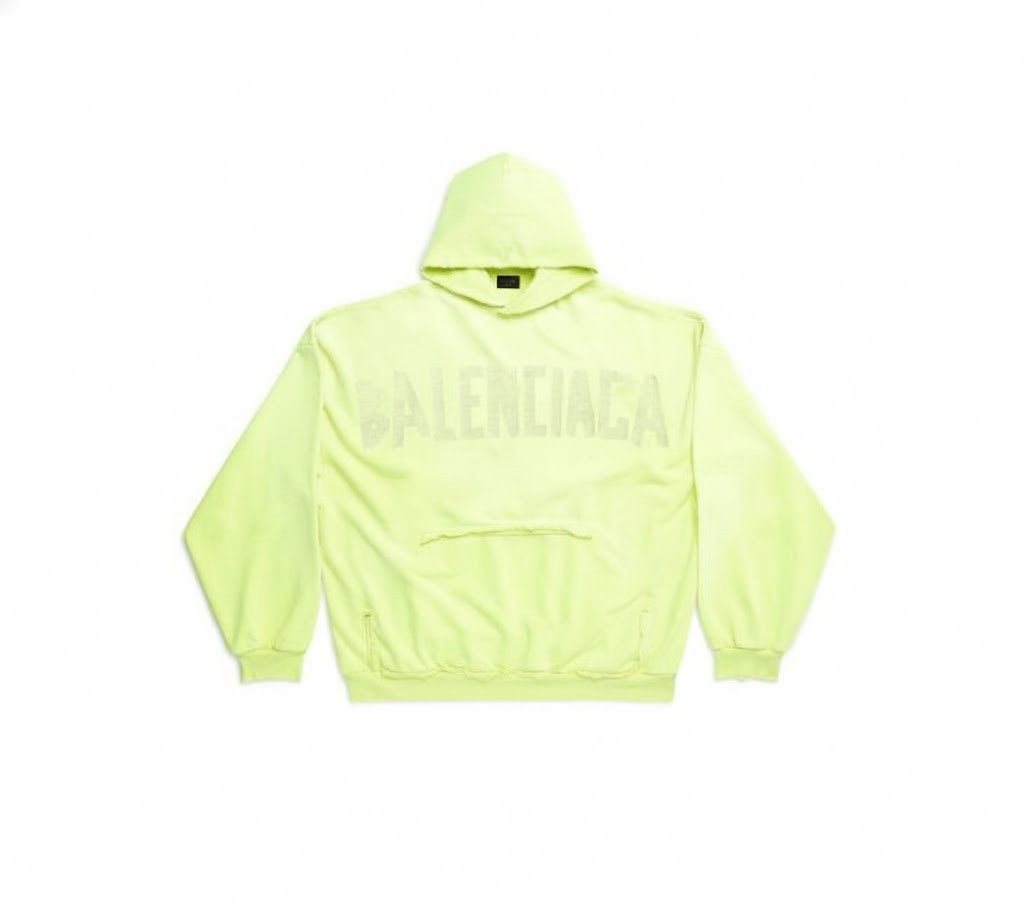 Balenciaga o1tr1nto1225 Tape Type Ripped Pocket Hoodie in Neon Yellow Size US XL / EU 56 / 4 - 1 Preview