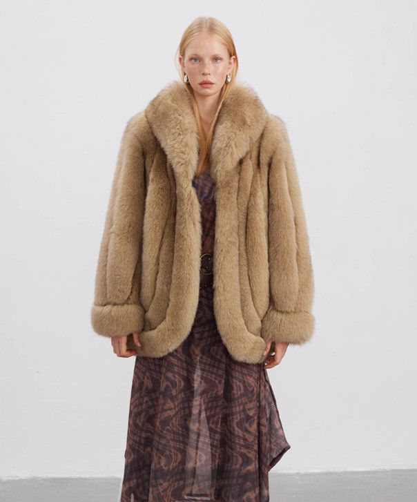 Other Olive Brown Fox Fur Coat Size L / US 10 / IT 46 - 2 Thumbnail