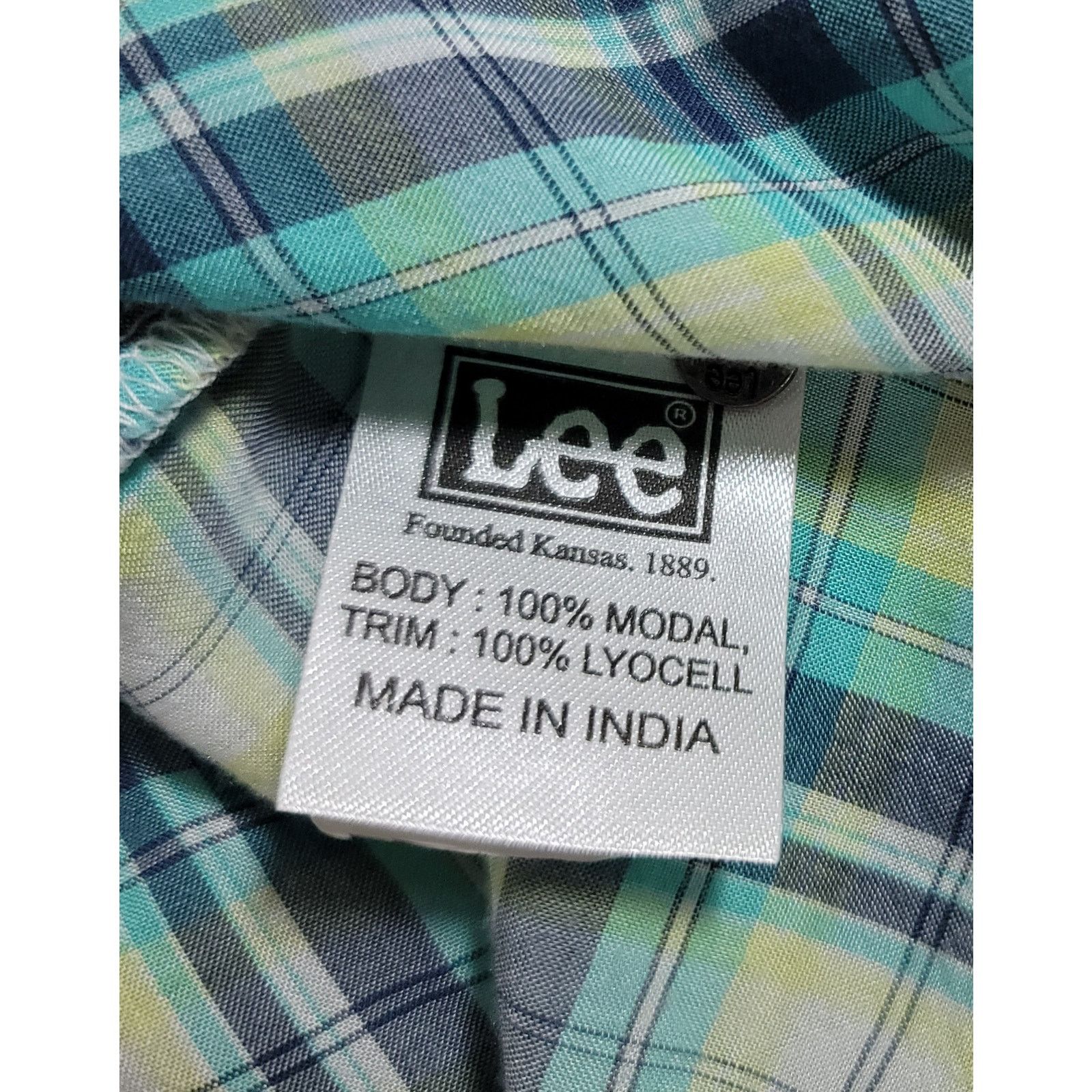 Lee Lee Blue Green Plaid Button Up Shirt Large Blue Solid Sleeve Size L / US 10 / IT 46 - 5 Thumbnail
