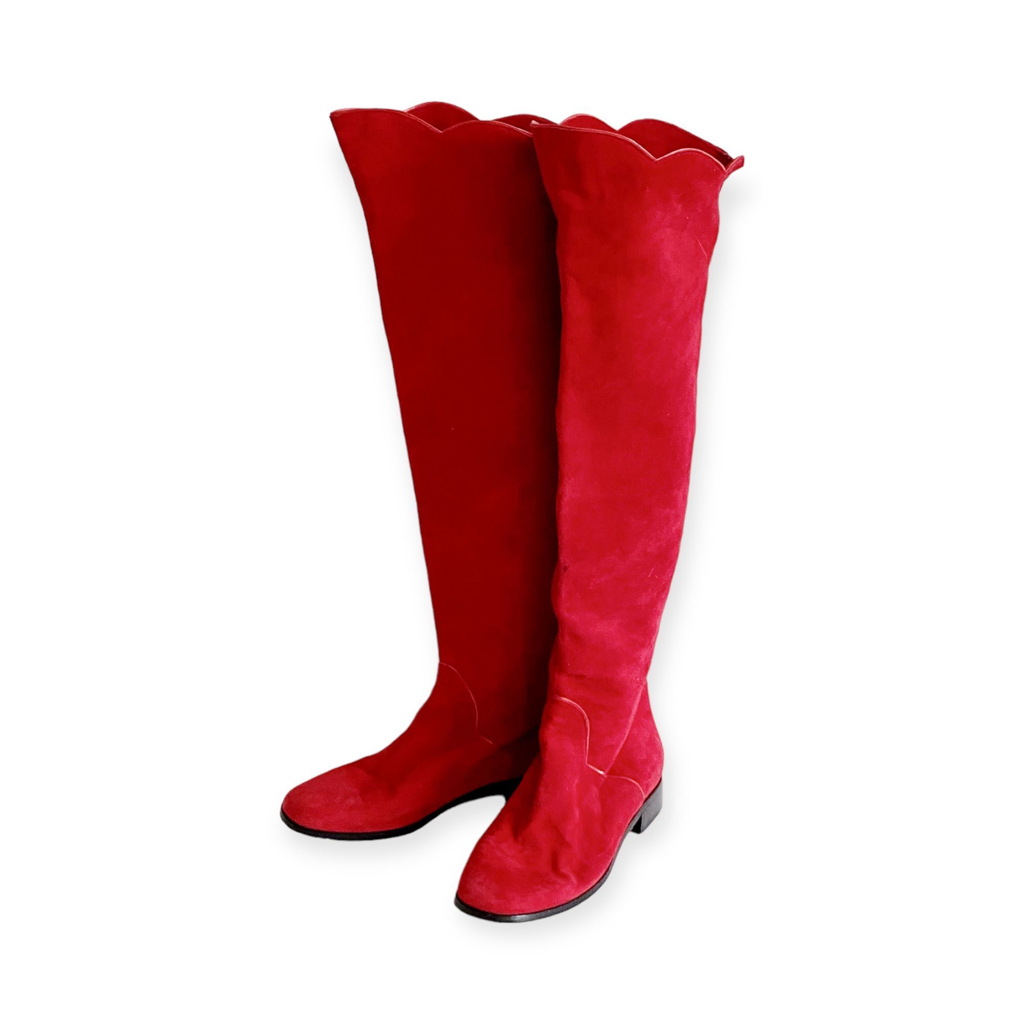 Yves Saint Laurent Vintage Yves Saint Laurent red suede long boots, Size 7 Size US 7 / IT 37 - 1 Thumbnail