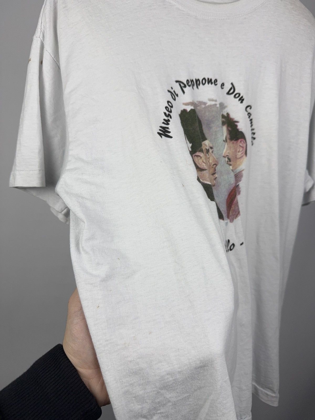 Vintage 80s Vntg Italian Movie Tee Don Camillo & Peppone Brescello Size US M / EU 48-50 / 2 - 6 Thumbnail