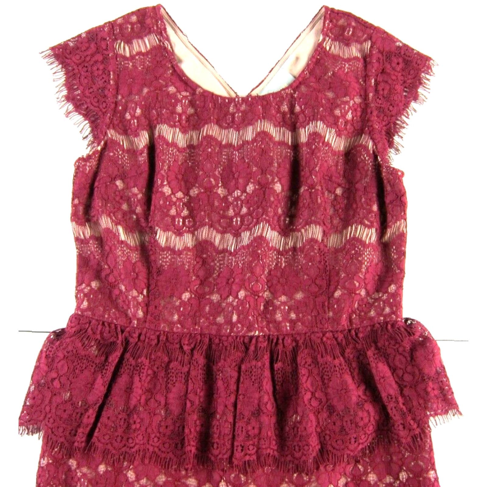 Vintage Maeve Dress Cap Sleeve Sheath L Maeve Red Lace Knee Length Floral 90s? Size L / US 10 / IT 46 - 4 Thumbnail