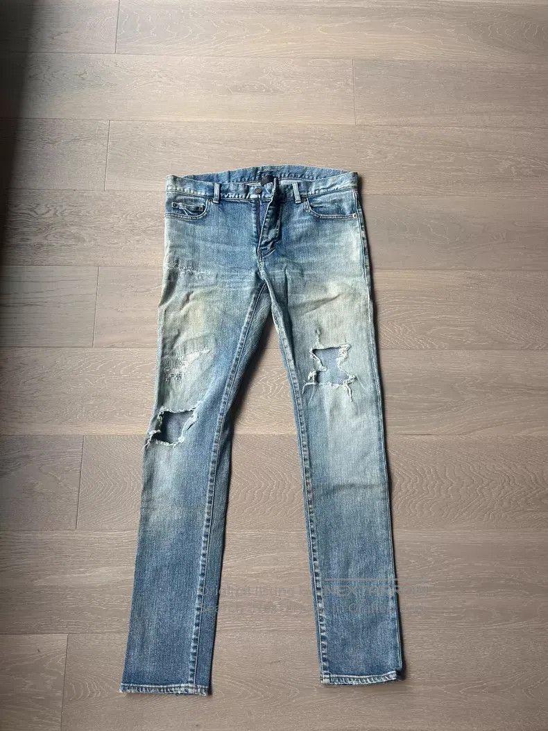 Saint Laurent Paris Saint Laurent Paris Blue Hole Denim Jeans i Size US 33 - 1 Thumbnail