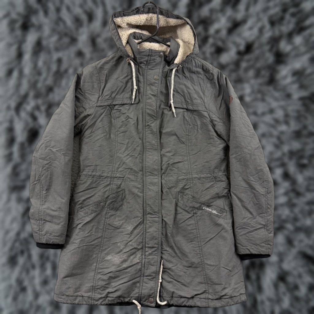 Eddie Bauer Eddie Bauer Womens Jacket Parka Hooded Insulated L Gray Fur Trim Plaid 31 Inch Mid-Length Womens Large Adults Womens Size L / US 10 / IT 46 - 1 Thumbnail