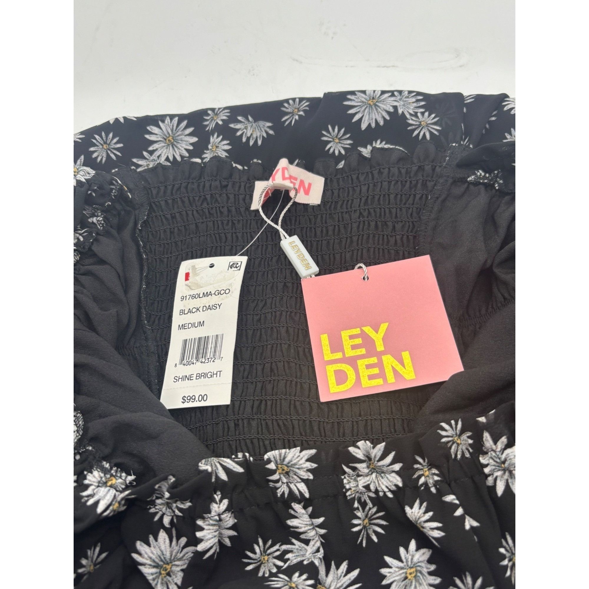 Other LEYDEN Daisy Print Smocked Midi Dress, Black Daisy, Size M Size M / US 6-8 / IT 42-44 - 7 Thumbnail
