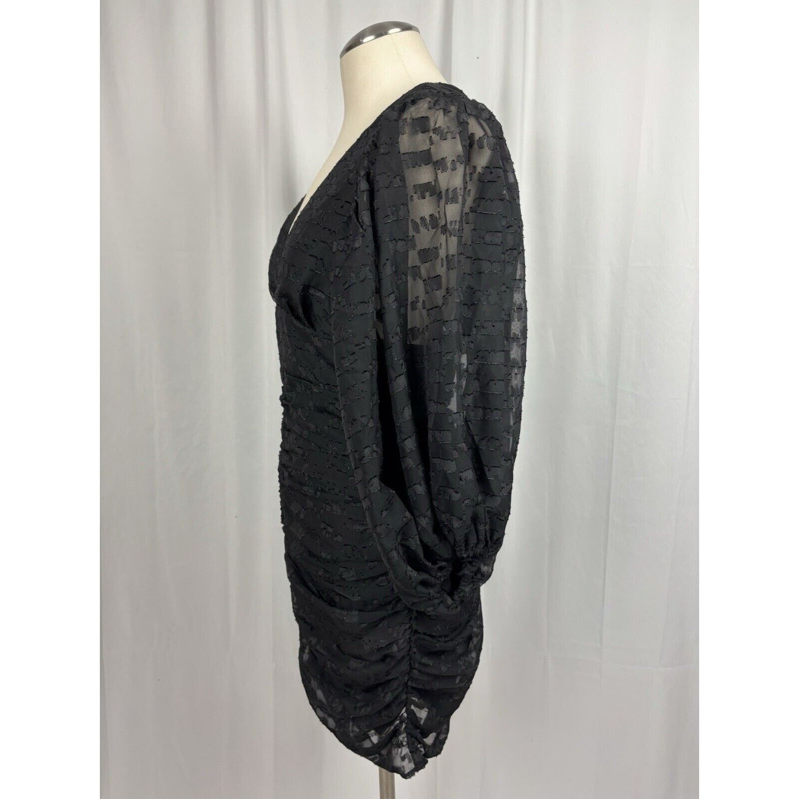 Other NAKD Sheer Mini Dress 3/4 Puff Sleeve Deep V Neck Black M Size M / US 6-8 / IT 42-44 - 3 Thumbnail