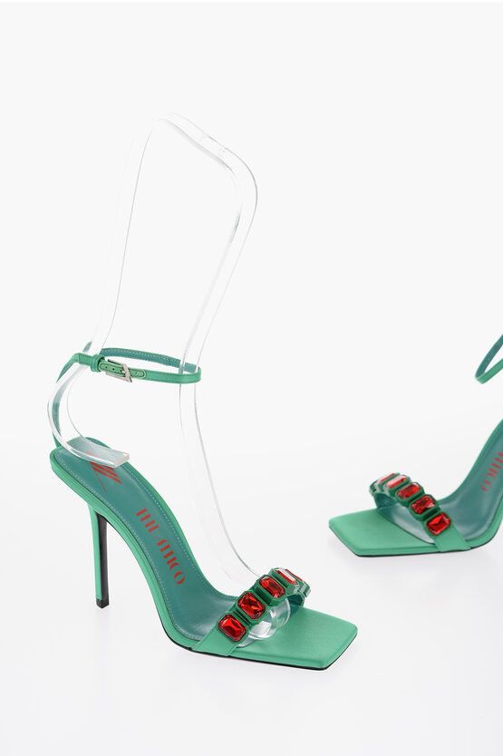 image of The Attico Satin Sierra Ankle-Strap Sandals With Jewels Heel Shoes 11.5Cm in Green, Women's (Size 6