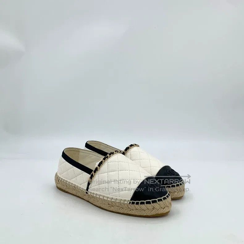 Chanel Chanel White round toe diamond check casual flat woven fis Size US 5.5 / IT 35.5 - 2 Thumbnail