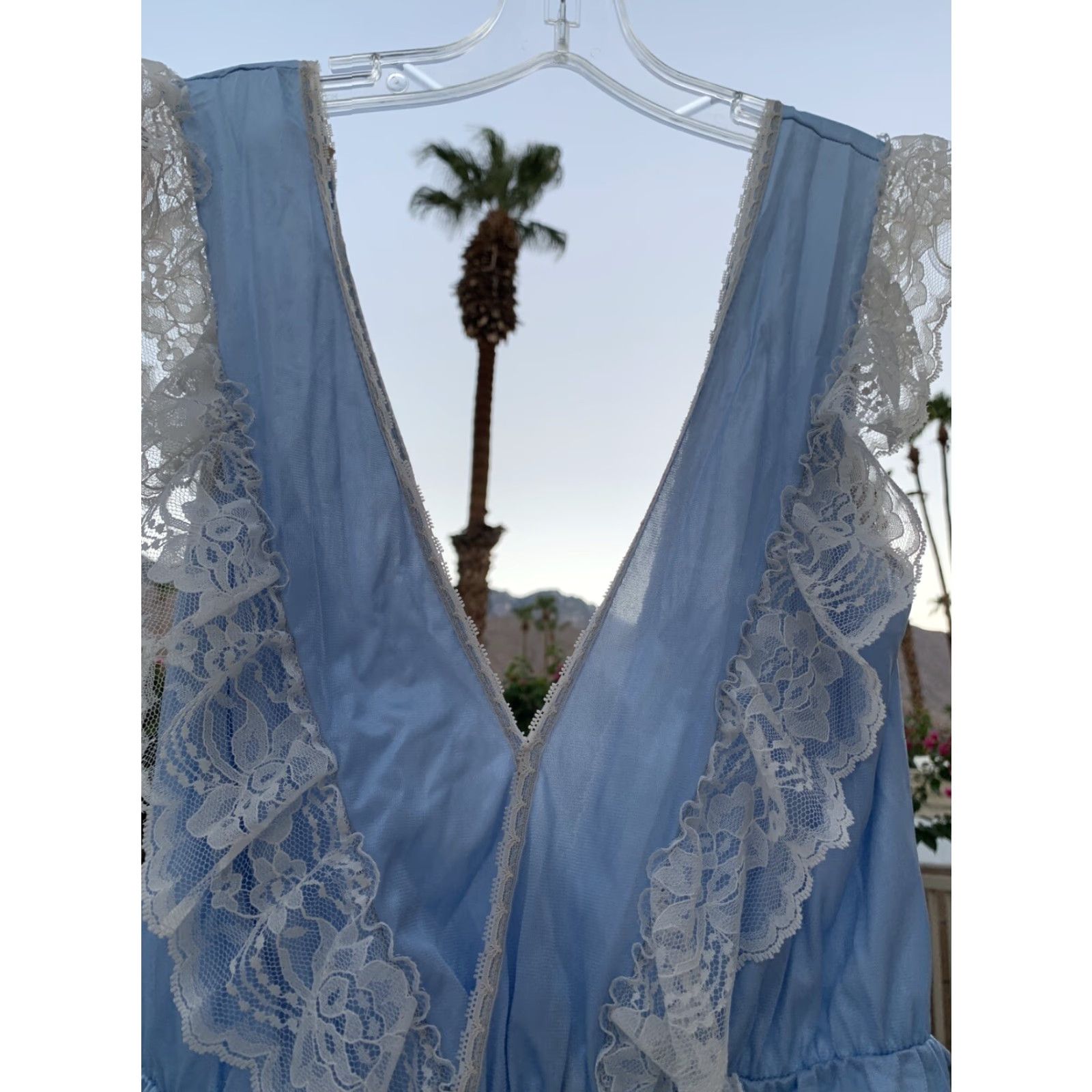 Vintage VINTAGE Flair Nylon Teddy One Piece Playsuit Romper Lace Ruffle Union Made Sz M Blue 1980s Glam Rock Flair Mens Womens Girls Boys Size 32" / US 10 / IT 46 - 7 Thumbnail